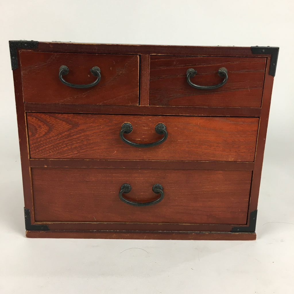 Japanese Wooden Sewing Box Vtg Haribako Chest Tansu 4 Drawers T262