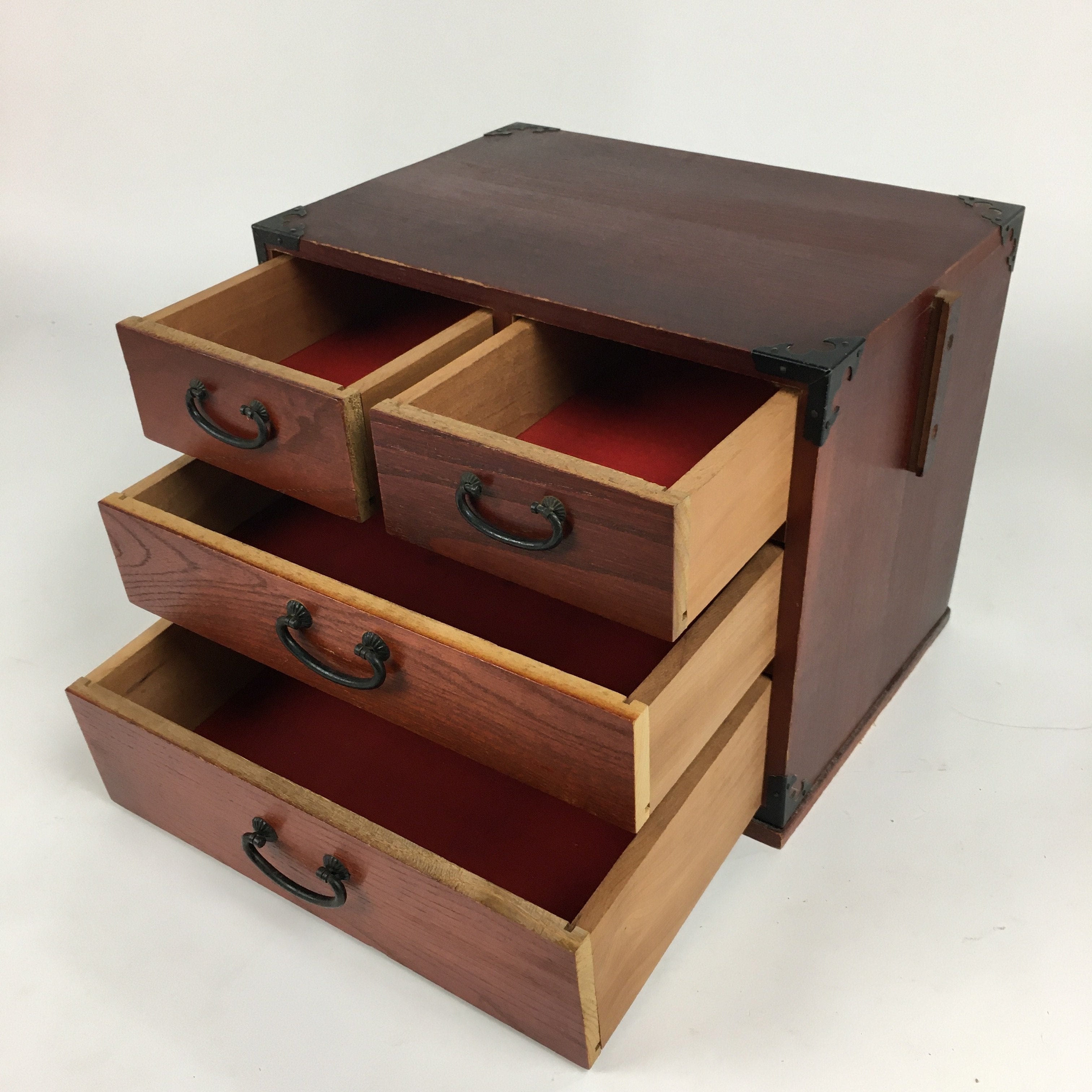 Japanese Wooden Sewing Box Vtg Haribako Chest Tansu 4 Drawers T262