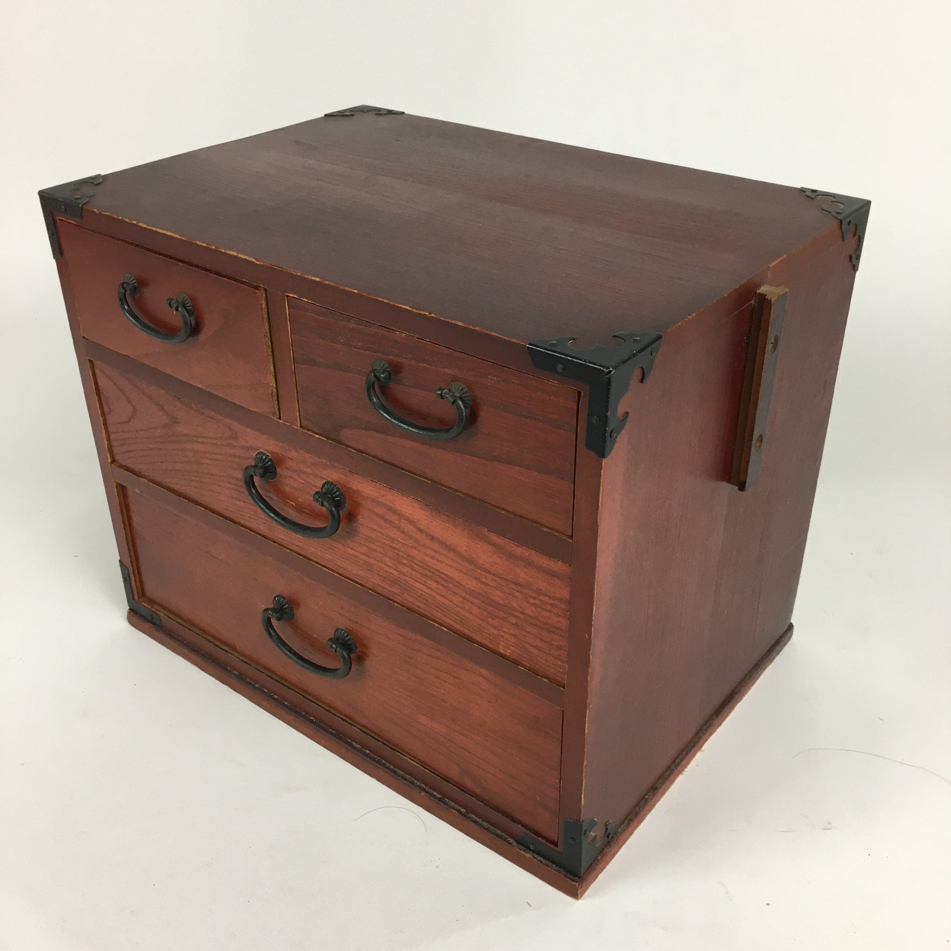 Japanese Wooden Sewing Box Vtg Haribako Chest Tansu 4 Drawers T262