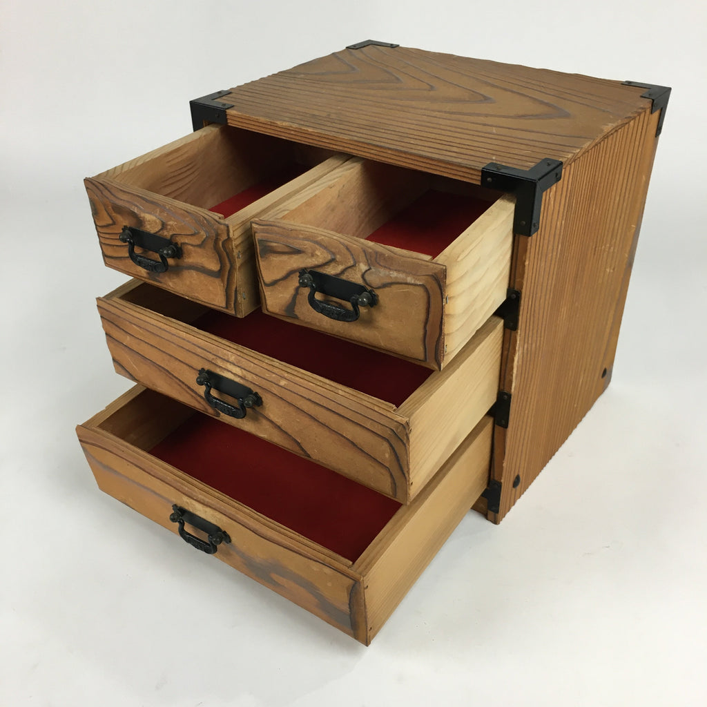 Japanese Wooden Sewing Box Vtg Haribako Chest Tansu 4 Drawers T266
