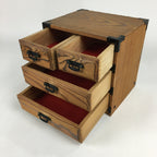 Japanese Wooden Sewing Box Vtg Haribako Chest Tansu 4 Drawers T266