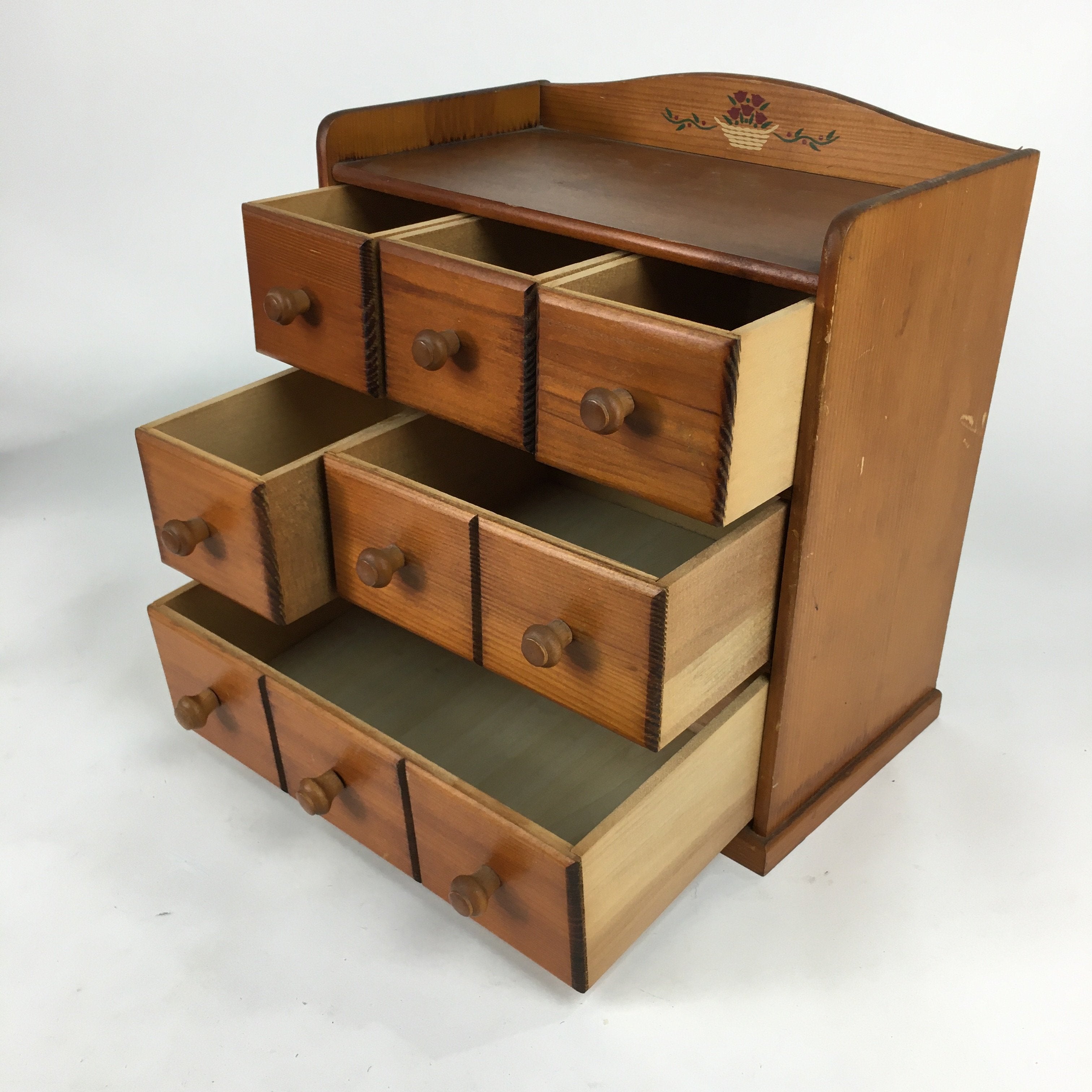 Japanese Wooden Sewing Box Vtg Haribako Chest Tansu 6 Drawers T255