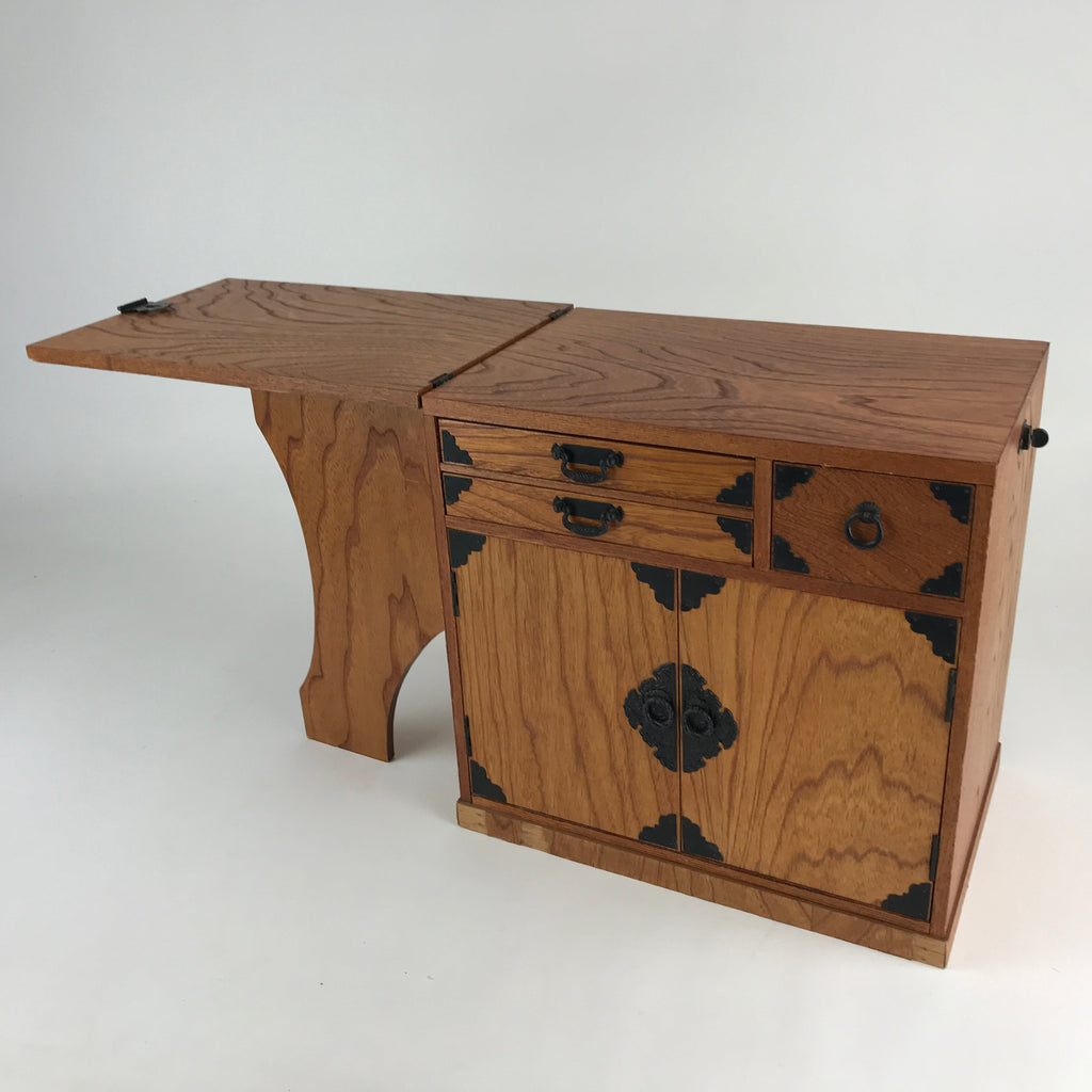 Japanese Wooden Sewing Box Vtg Haribako Tansu Folding Table Cabinet T332