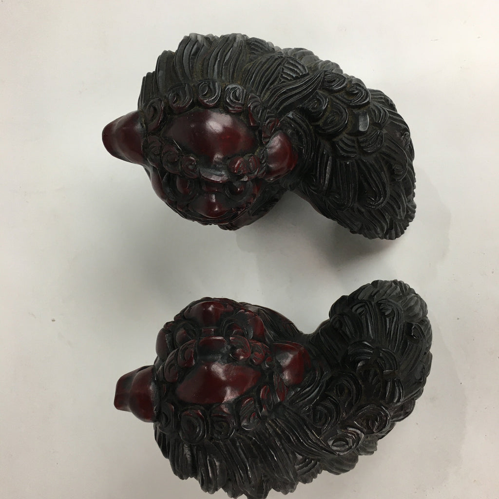 Japanese Wooden Shishi Lion 2pc Set Foo Dog Figurine Statue Okimono BD644