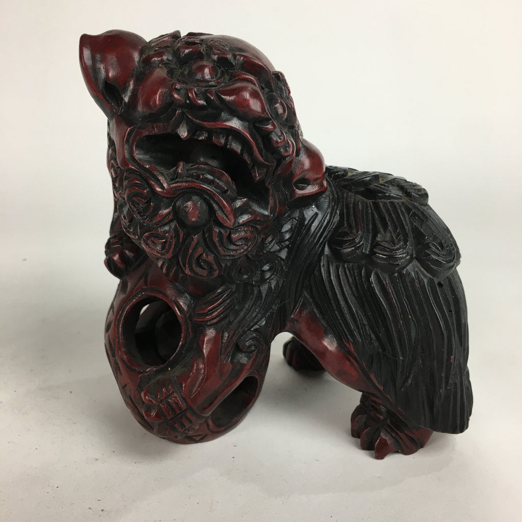 Japanese Wooden Shishi Lion 2pc Set Foo Dog Figurine Statue Okimono BD644