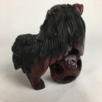 Japanese Wooden Shishi Lion 2pc Set Foo Dog Figurine Statue Okimono BD644