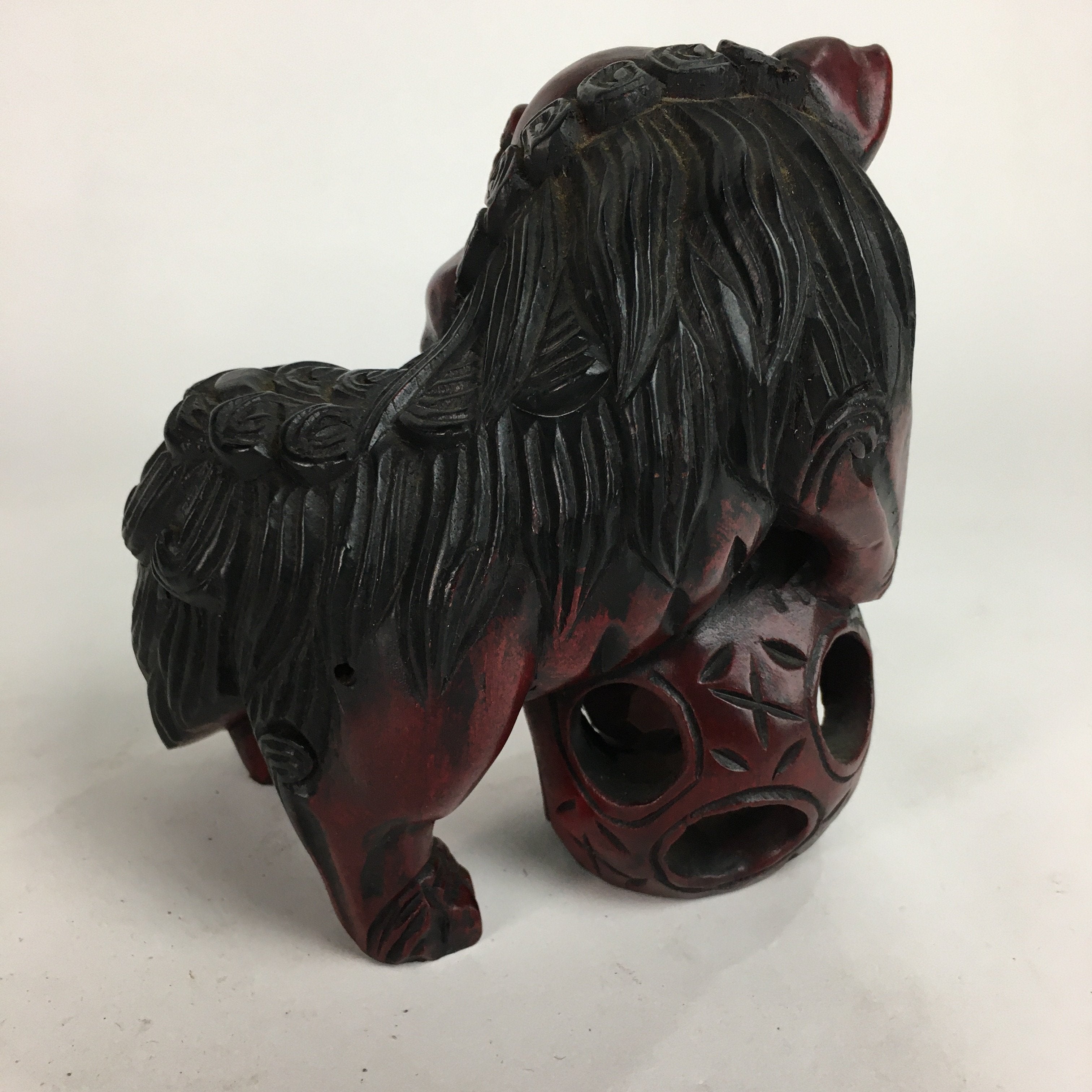 Japanese Wooden Shishi Lion 2pc Set Foo Dog Figurine Statue Okimono BD644