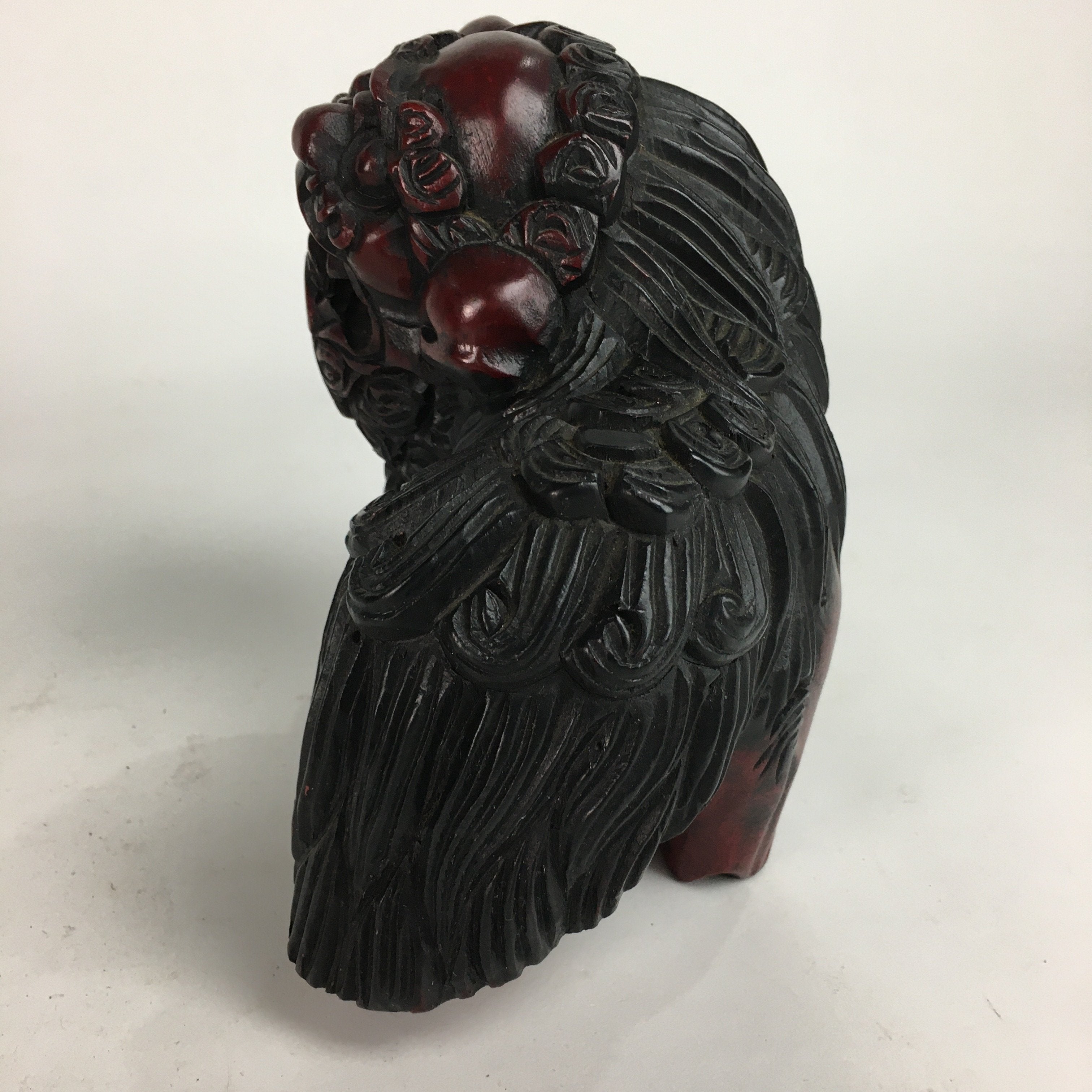 Japanese Wooden Shishi Lion 2pc Set Foo Dog Figurine Statue Okimono BD644