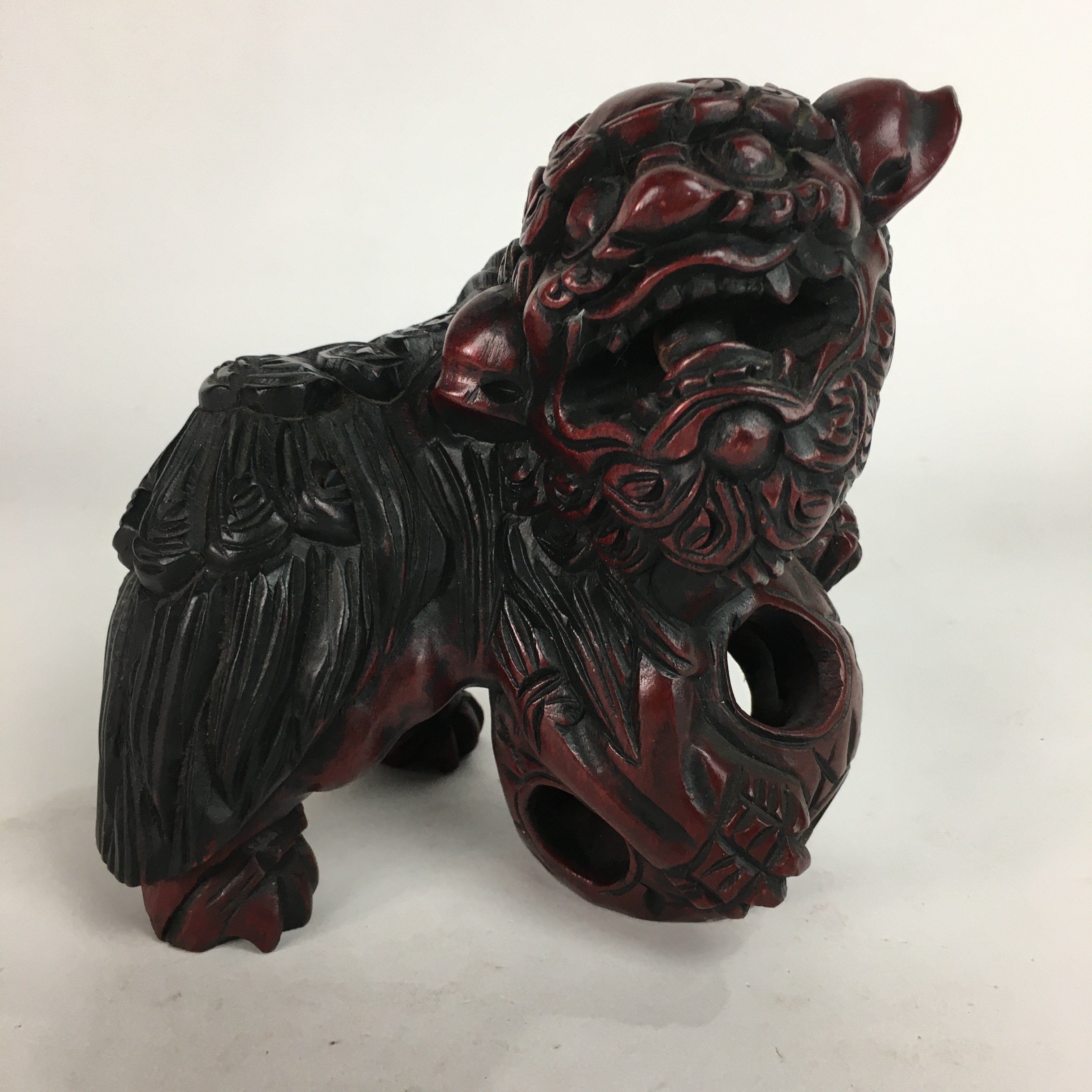 Japanese Wooden Shishi Lion 2pc Set Foo Dog Figurine Statue Okimono BD644
