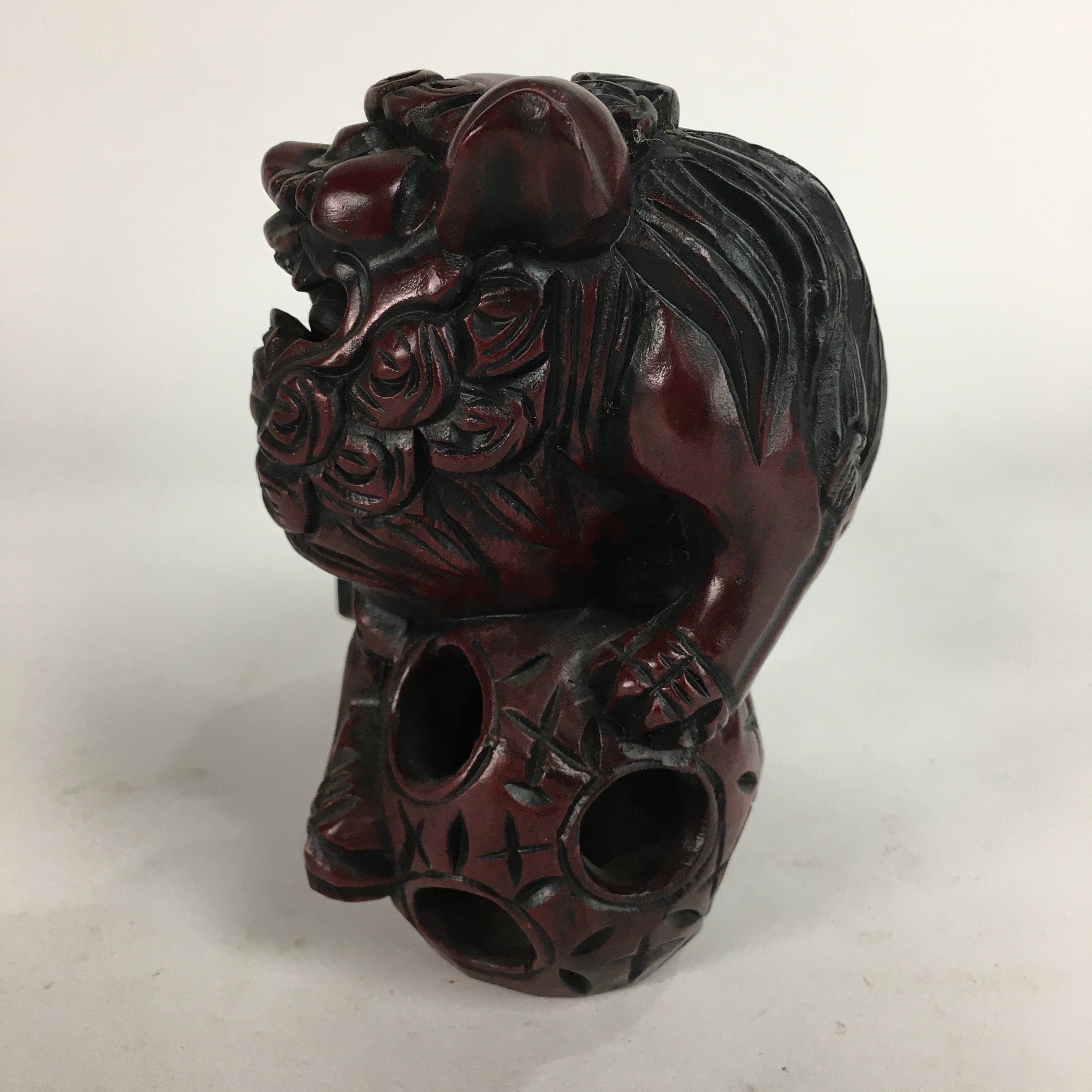 Japanese Wooden Shishi Lion 2pc Set Foo Dog Figurine Statue Okimono BD644