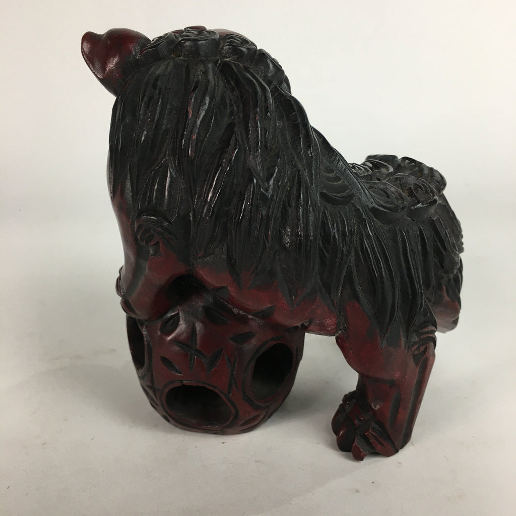Japanese Wooden Shishi Lion 2pc Set Foo Dog Figurine Statue Okimono BD644