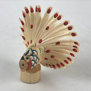 Japanese Wooden Small Peacock Figurine Sasano Ittobori Vtg Local Craft Toys JK49