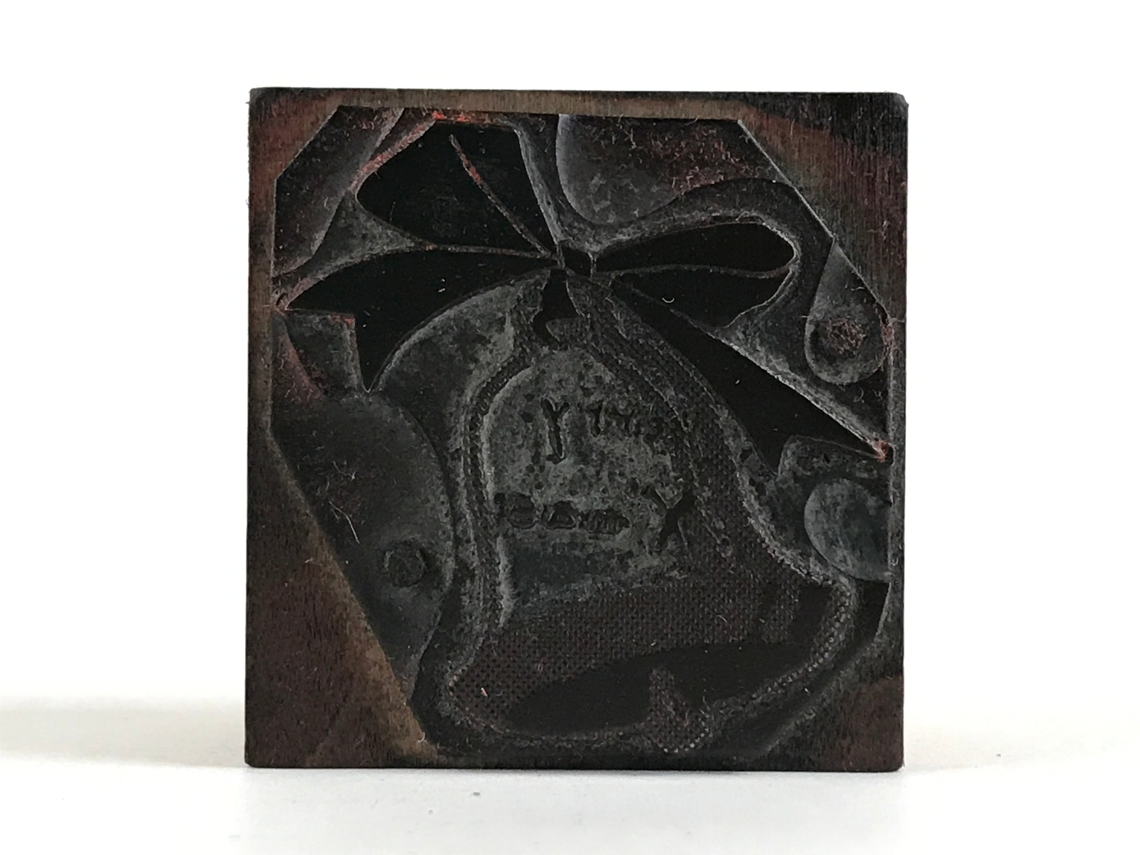 Japanese Wooden Stamp Hanko Inkan Kanji Vtg Metal Seal Merry X'mas Bell HS110
