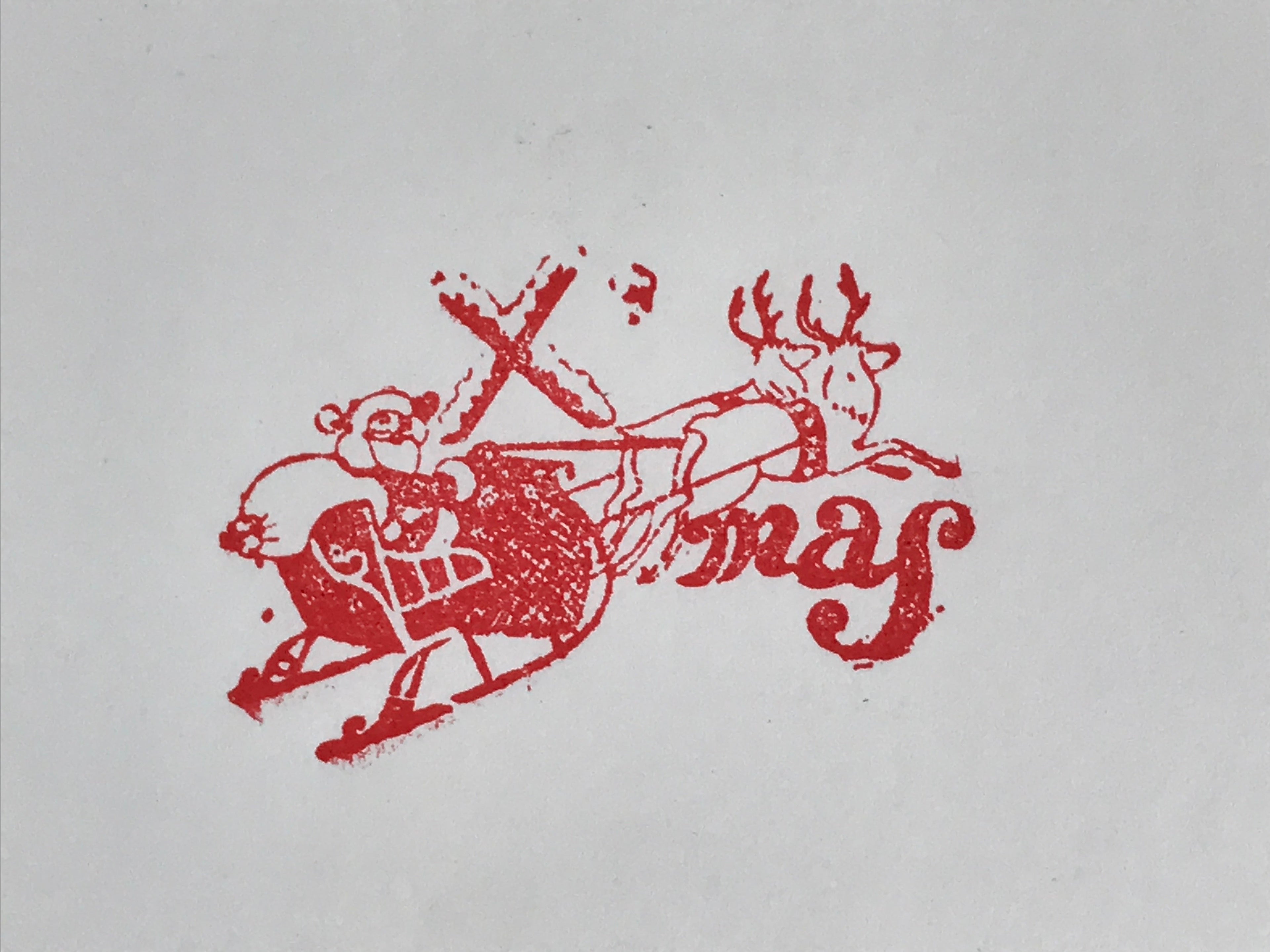 Japanese Wooden Stamp Hanko Inkan Vtg Metal Seal X'mas Santa Claus Sleigh HS126