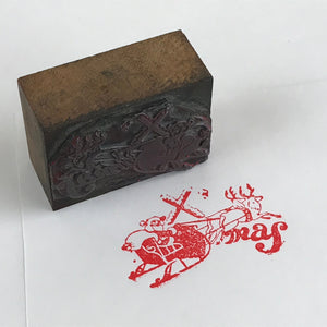 Japanese Wooden Stamp Hanko Inkan Vtg Metal Seal X'mas Santa Claus Sleigh HS126