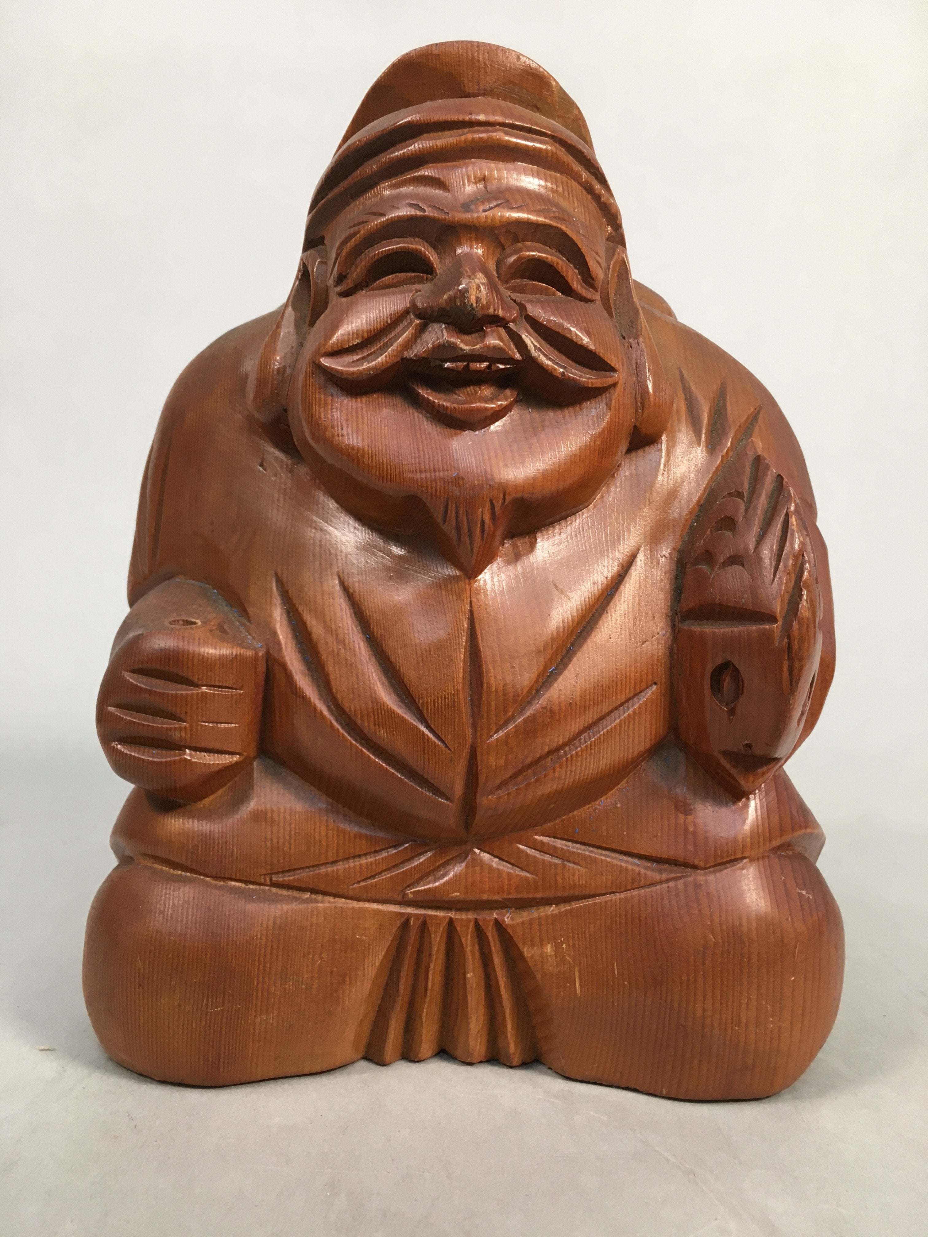 Japanese Wooden Statue Ebisu Vtg 7 Gods Good Fortune Wealth BD557
