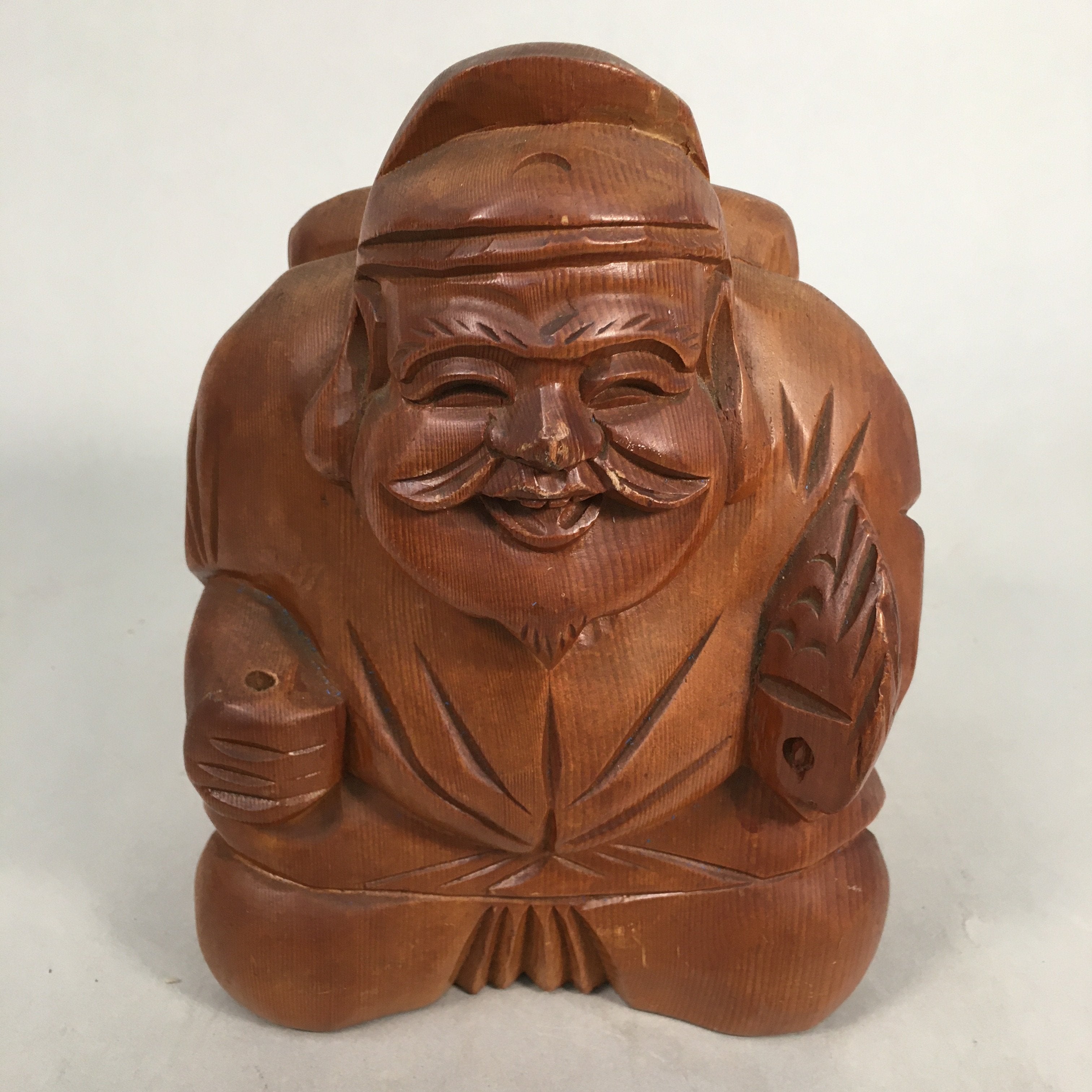 Japanese Wooden Statue Ebisu Vtg 7 Gods Good Fortune Wealth BD557
