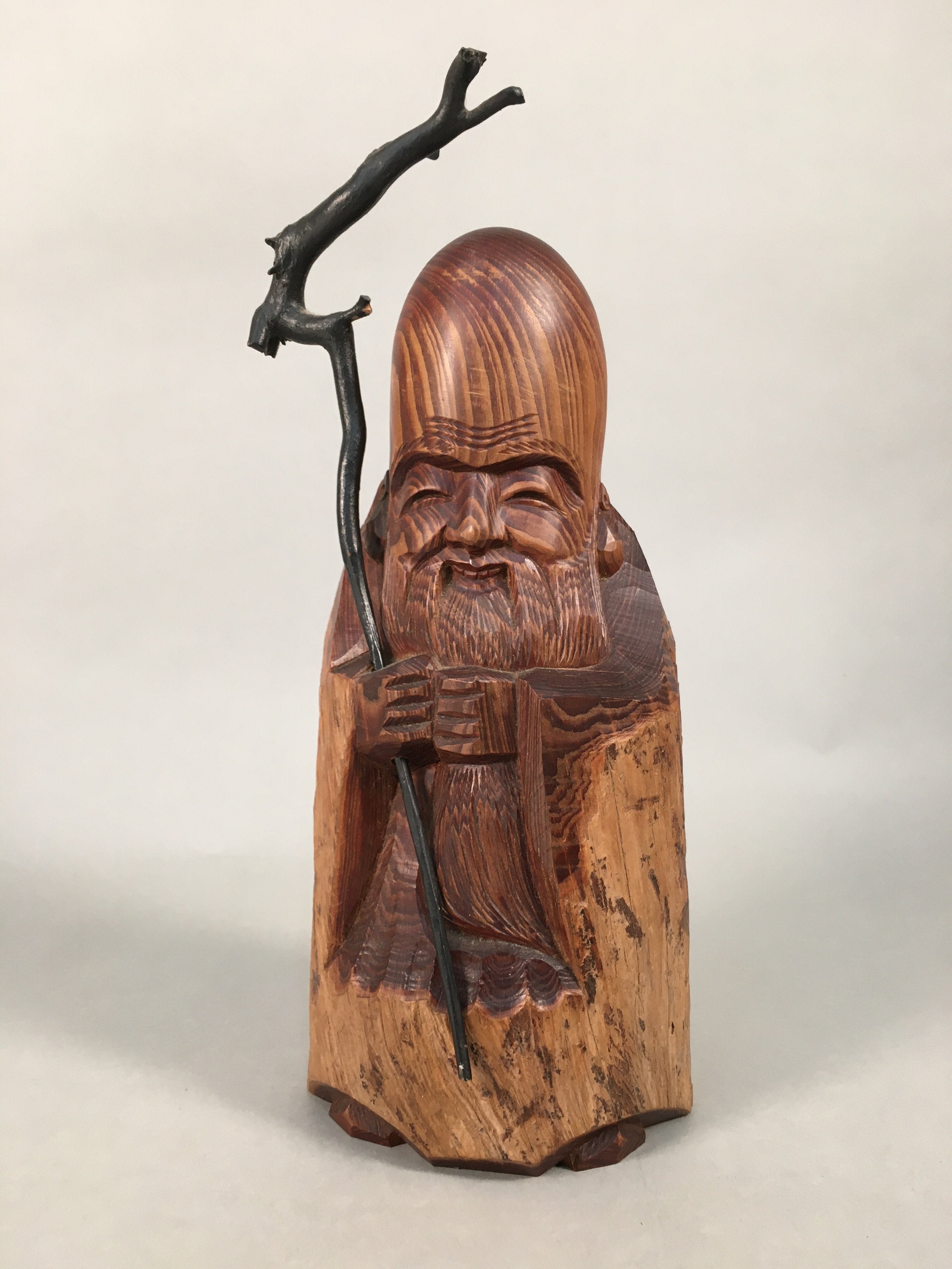 Japanese Wooden Statue Fukurokuju Vtg 7 Gods Good Fortune Brown BD615