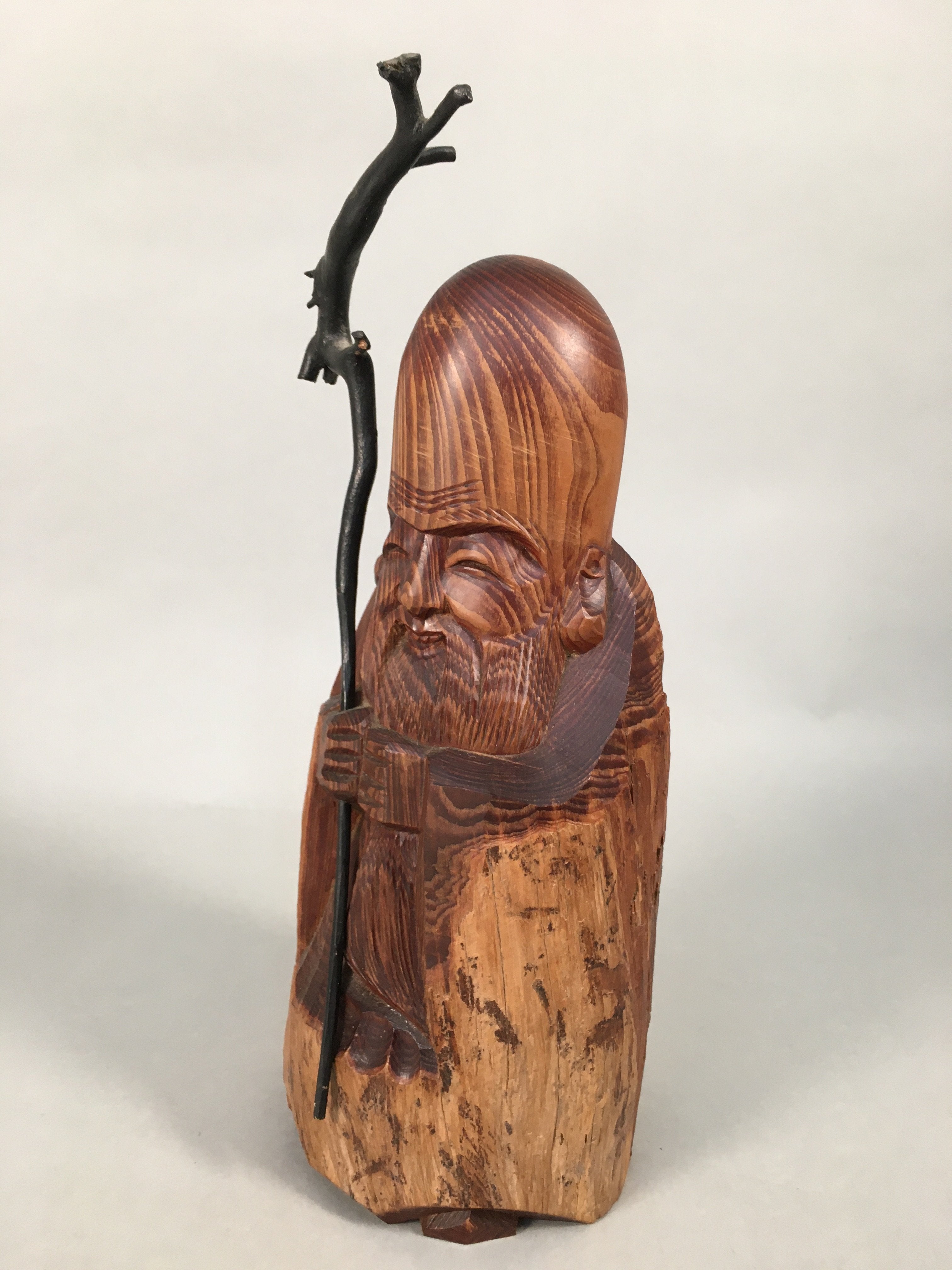 Japanese Wooden Statue Fukurokuju Vtg 7 Gods Good Fortune Brown BD615