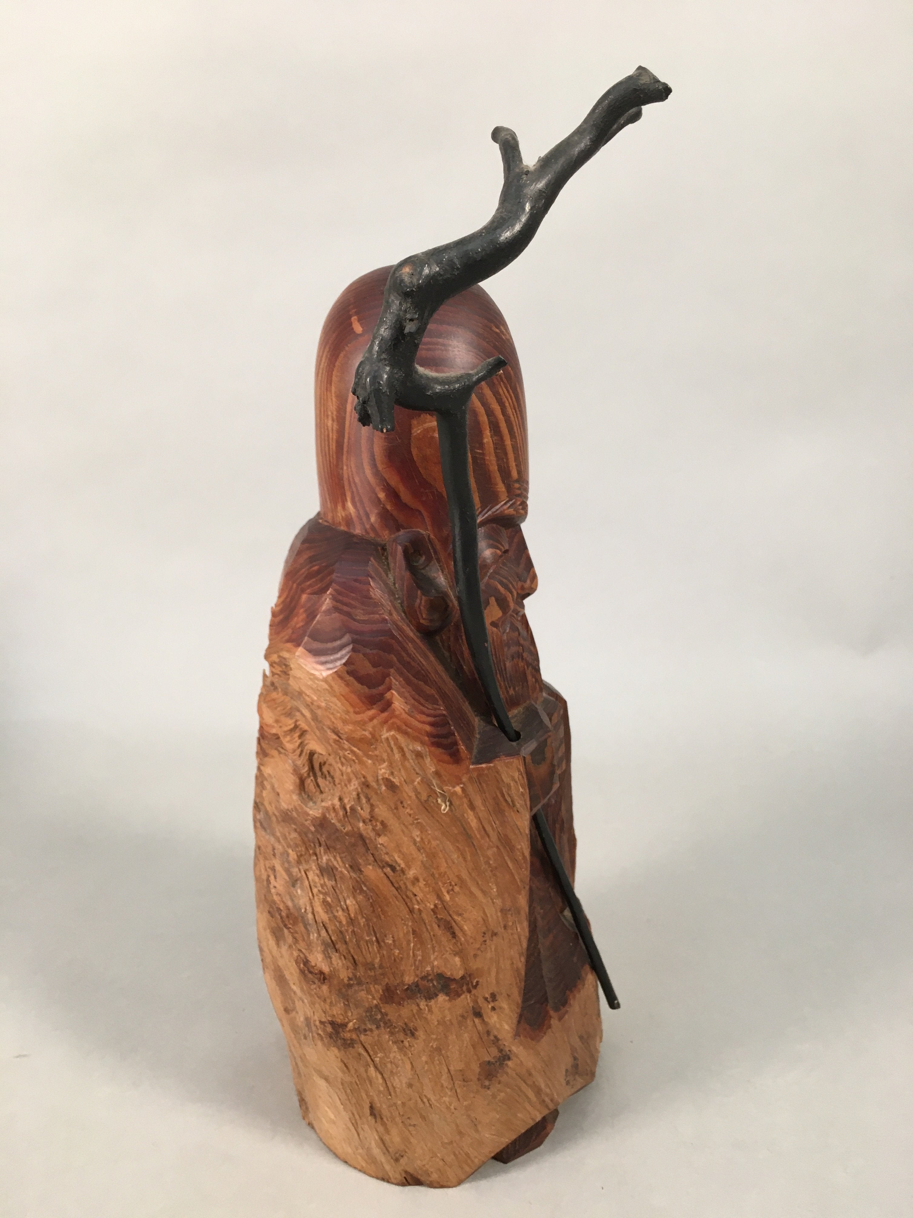 Japanese Wooden Statue Fukurokuju Vtg 7 Gods Good Fortune Brown BD615
