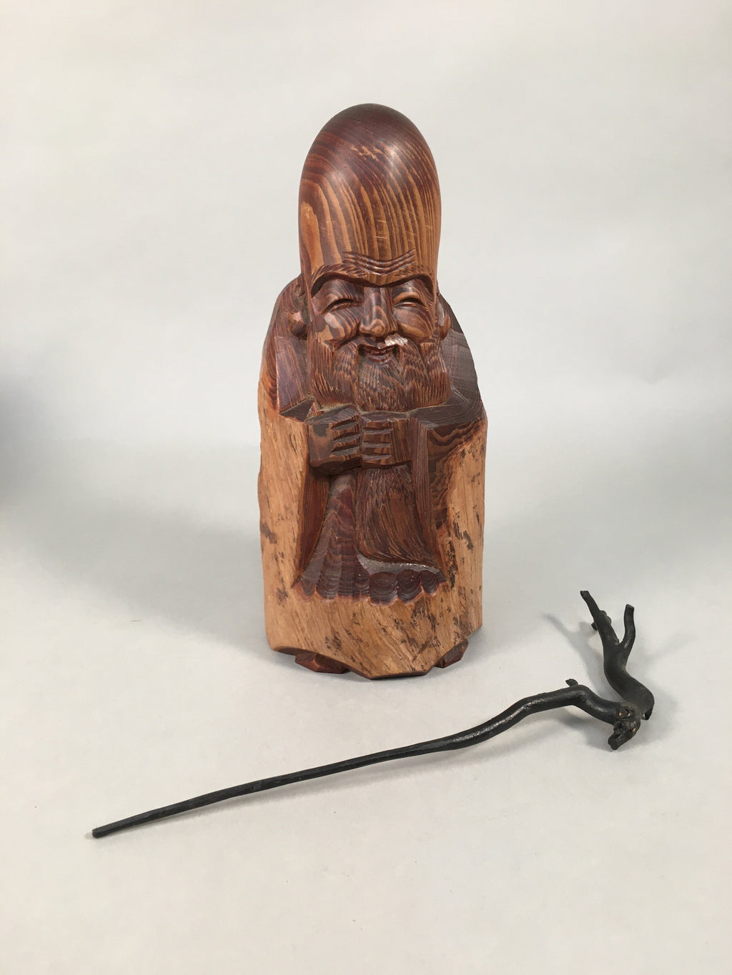 Japanese Wooden Statue Fukurokuju Vtg 7 Gods Good Fortune Brown BD615