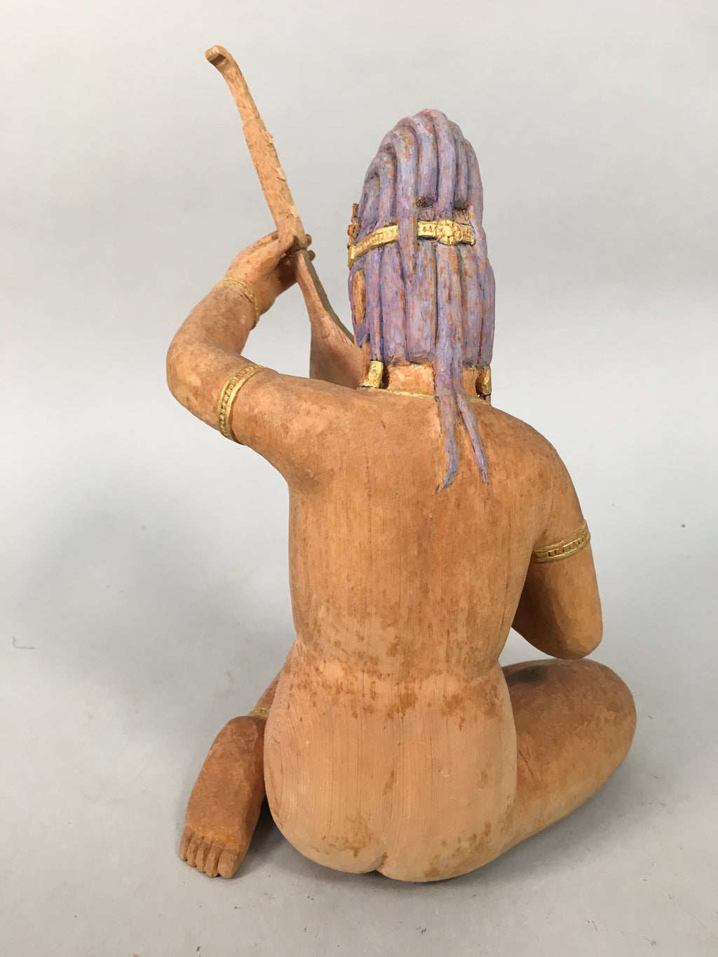 Japanese Wooden Statue Hindu Goddes Vtg Saraswati Benzaiten Lucky God BD600