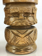 Japanese Wooden Statue Hokkaido Ainu Nipopo 2pc Set Vtg Okimono Brown AB101
