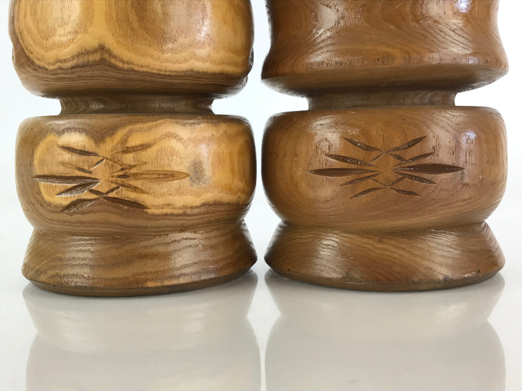 Japanese Wooden Statue Hokkaido Ainu Nipopo 2pc Set Vtg Okimono Brown AB101