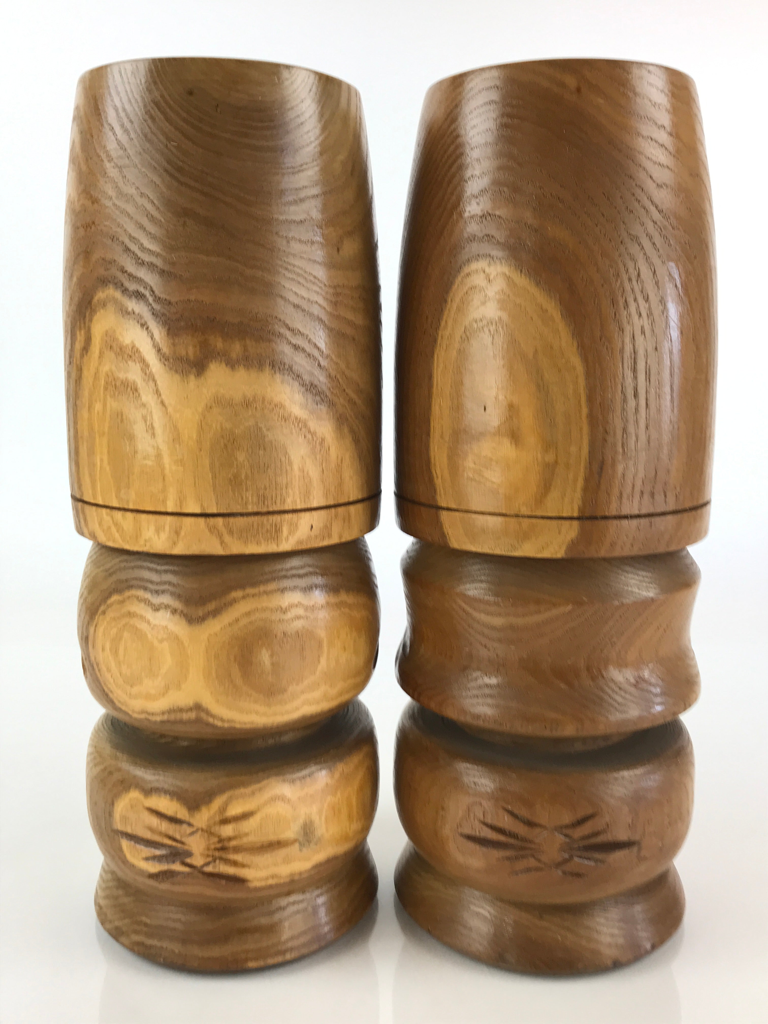 Japanese Wooden Statue Hokkaido Ainu Nipopo 2pc Set Vtg Okimono Brown AB101