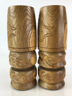 Japanese Wooden Statue Hokkaido Ainu Nipopo 2pc Set Vtg Okimono Brown AB101
