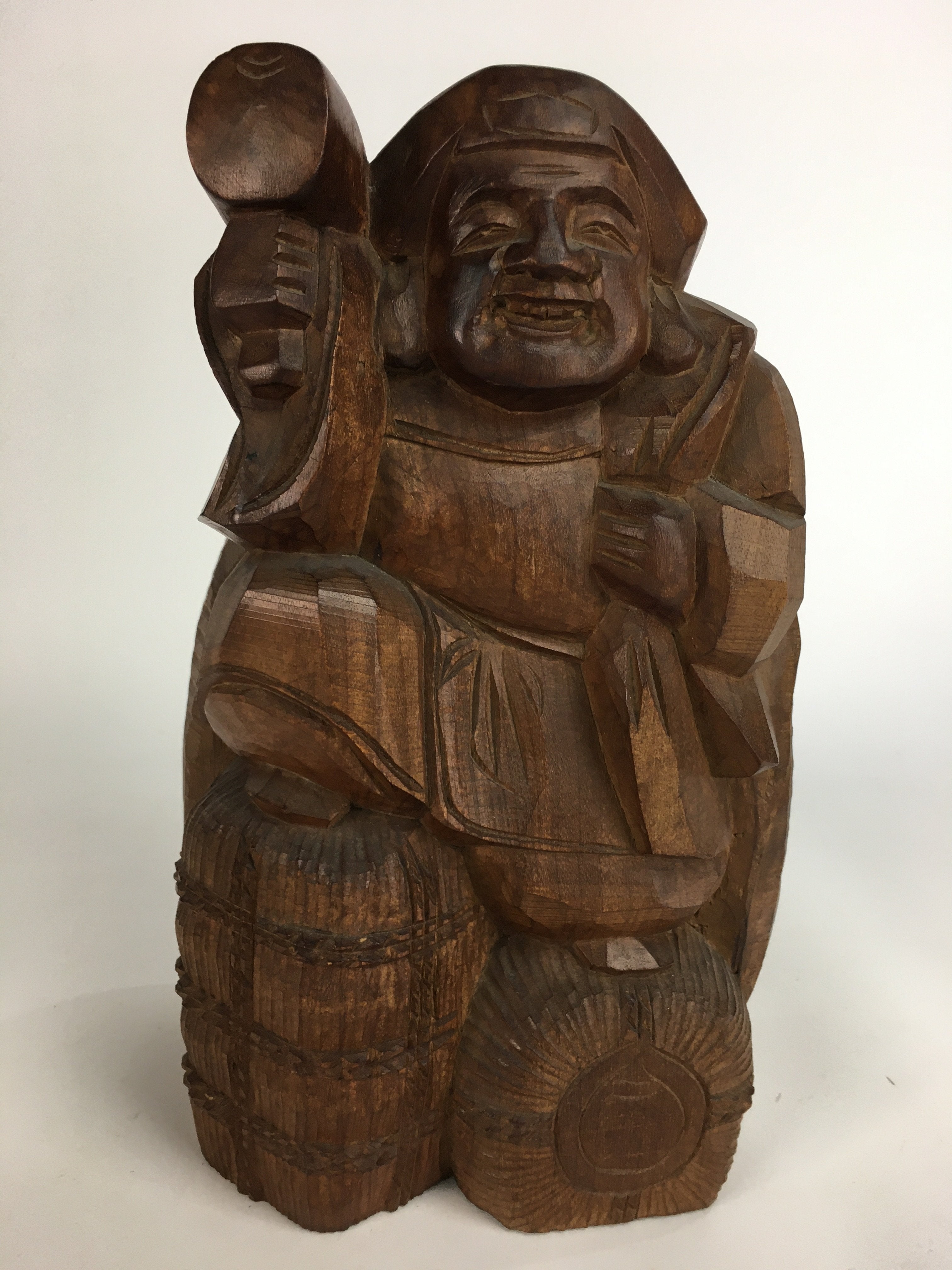Japanese Wooden Statue Vtg 7 Lucky Gods Daikokuten Wood Carving Brown BD645