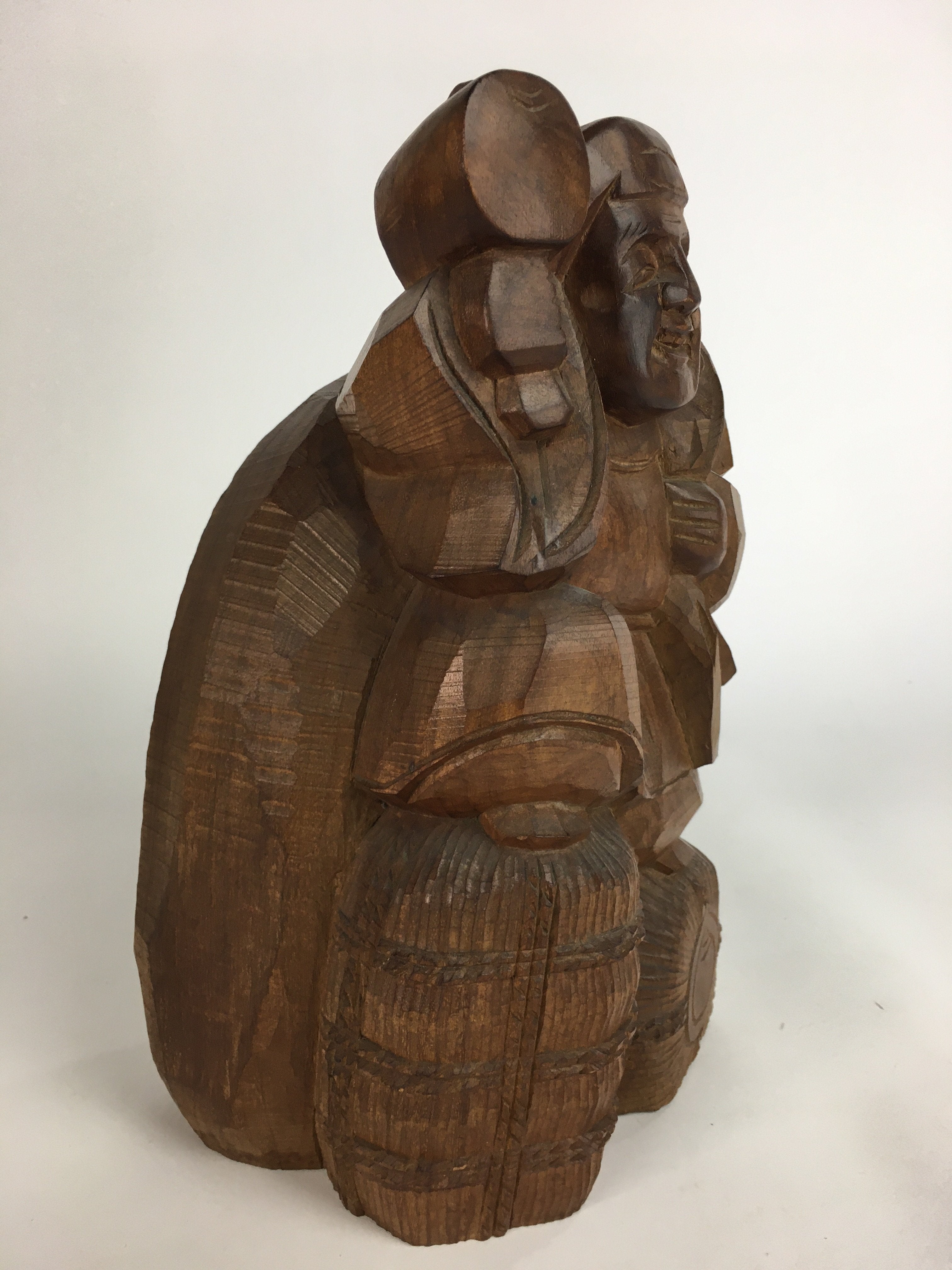Japanese Wooden Statue Vtg 7 Lucky Gods Daikokuten Wood Carving Brown BD645