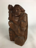Japanese Wooden Statue Vtg 7 Lucky Gods Daikokuten Wood Carving Brown BD645