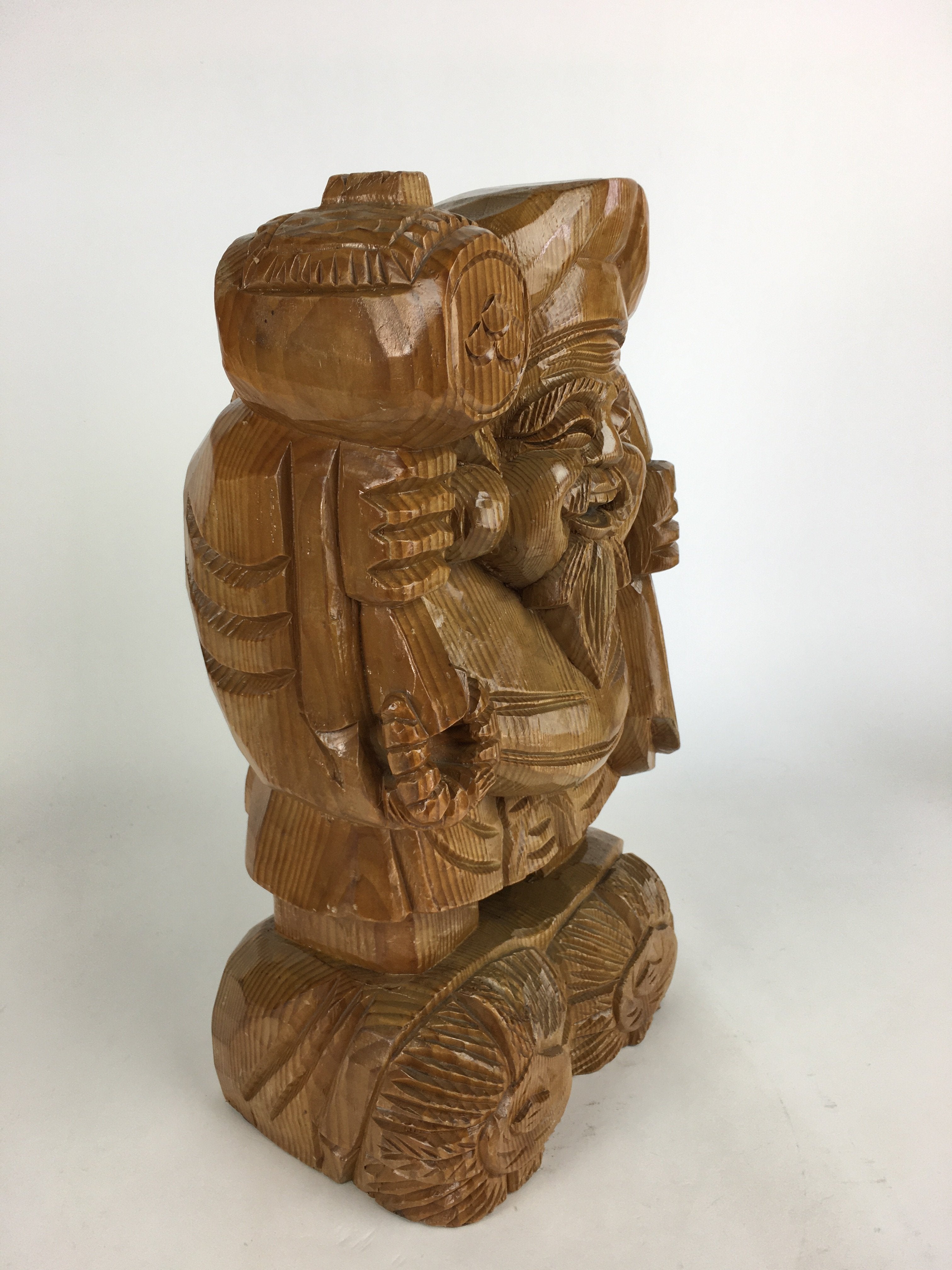 Japanese Wooden Statue Vtg 7 Lucky Gods Daikokuten Wood Carving Brown BD676