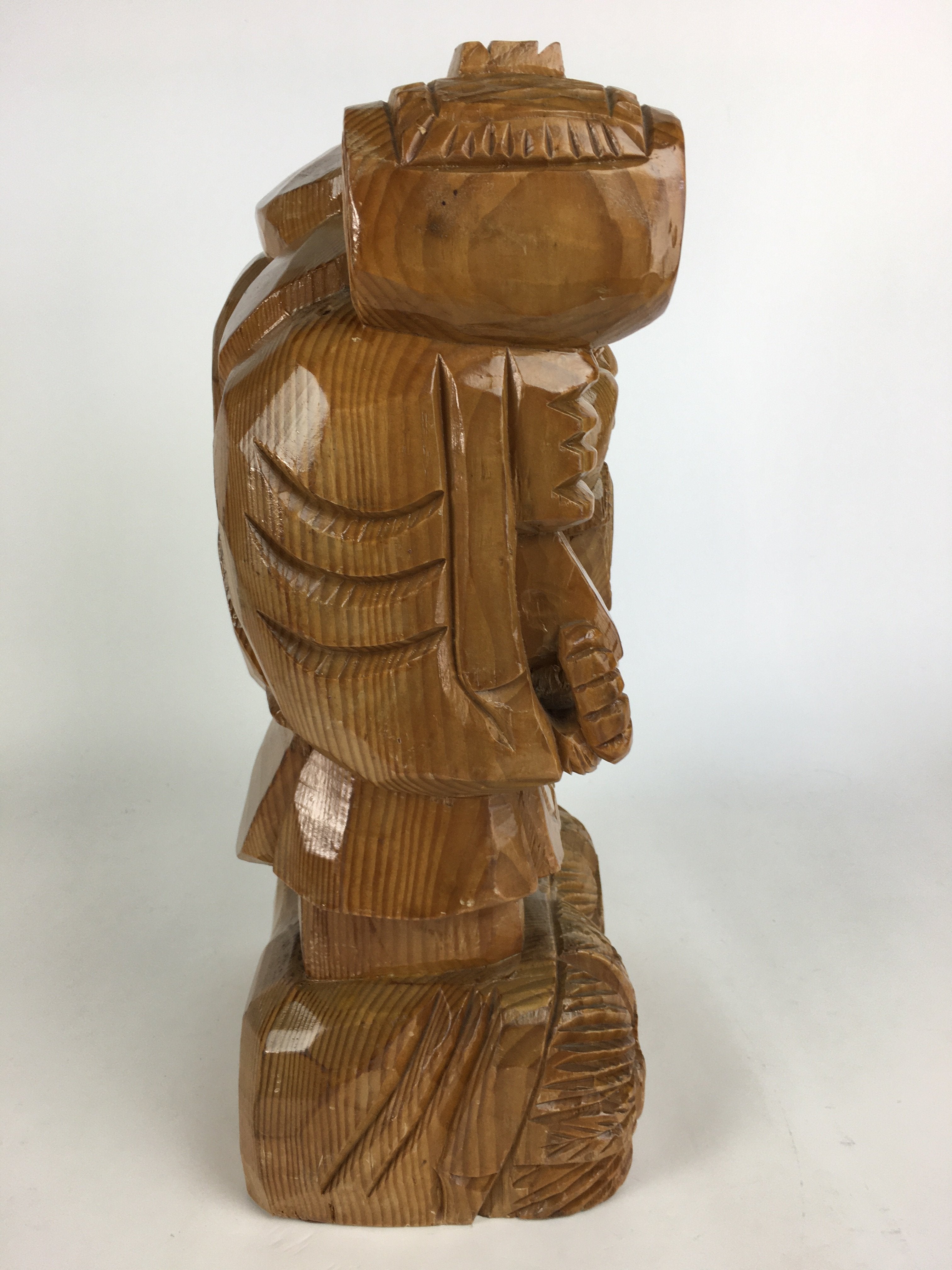 Japanese Wooden Statue Vtg 7 Lucky Gods Daikokuten Wood Carving Brown BD676