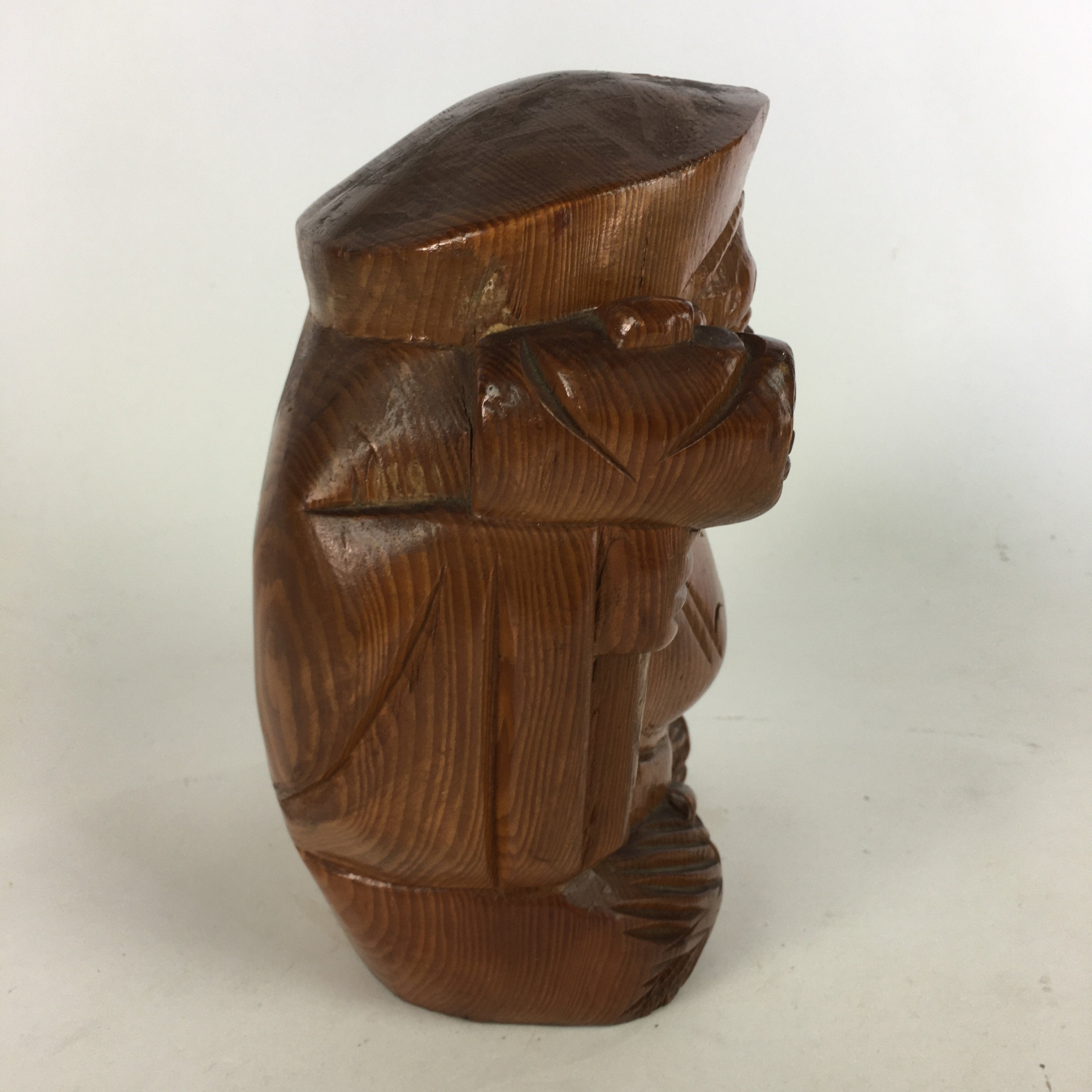 Japanese Wooden Statue Vtg 7 Lucky Gods Daikokuten Wood Carving Brown BD681