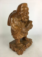 Japanese Wooden Statue Vtg 7 Lucky Gods Ebisu Wood Carving Brown BD677