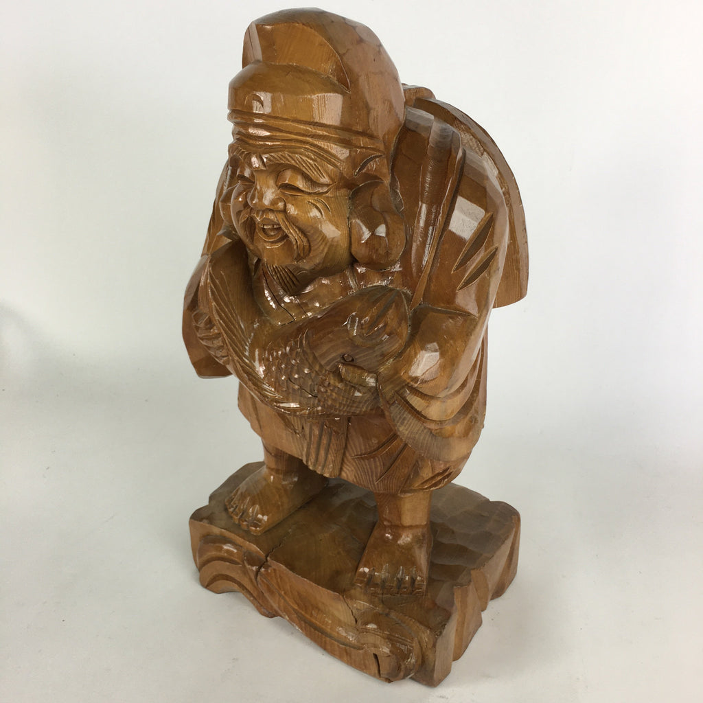 Japanese Wooden Statue Vtg 7 Lucky Gods Ebisu Wood Carving Brown BD677