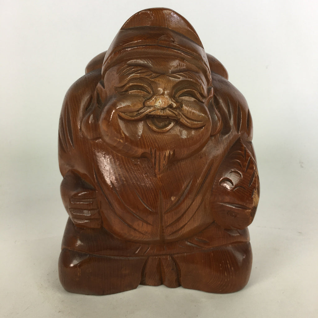 Japanese Wooden Statue Vtg 7 Lucky Gods Ebisu Wood Carving Brown BD682