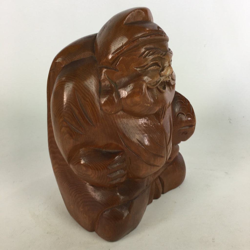 Japanese Wooden Statue Vtg 7 Lucky Gods Ebisu Wood Carving Brown BD682