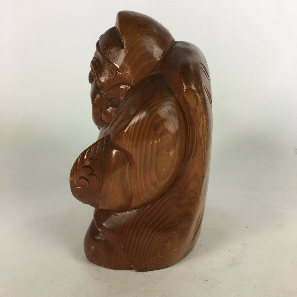 Japanese Wooden Statue Vtg 7 Lucky Gods Ebisu Wood Carving Brown BD682