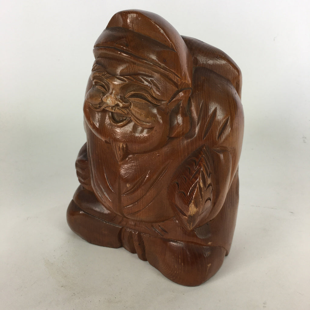 Japanese Wooden Statue Vtg 7 Lucky Gods Ebisu Wood Carving Brown BD682