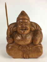 Japanese Wooden Statue Vtg 7 Lucky Gods Ebisu Wood Carving Brown BD807