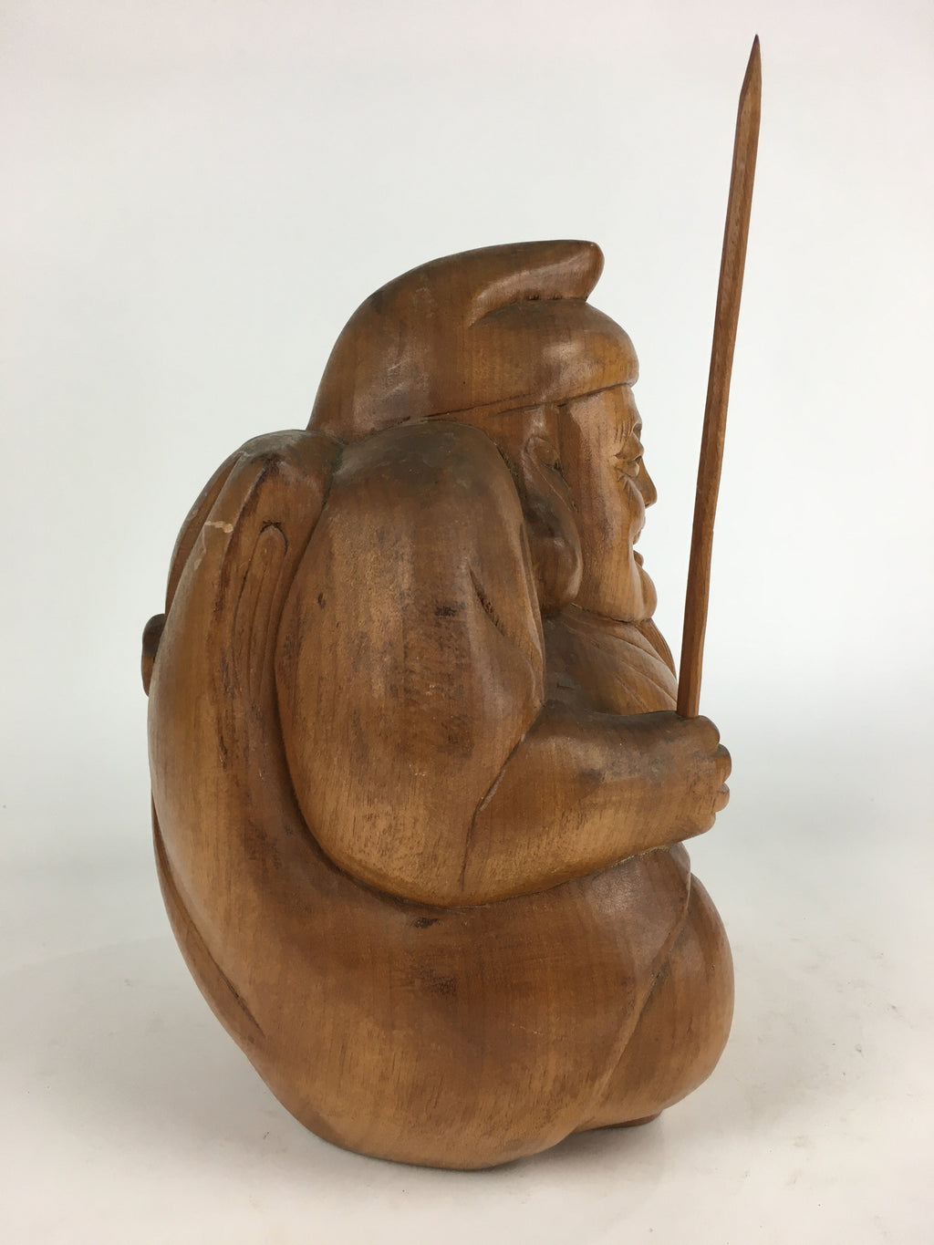 Japanese Wooden Statue Vtg 7 Lucky Gods Ebisu Wood Carving Brown BD807