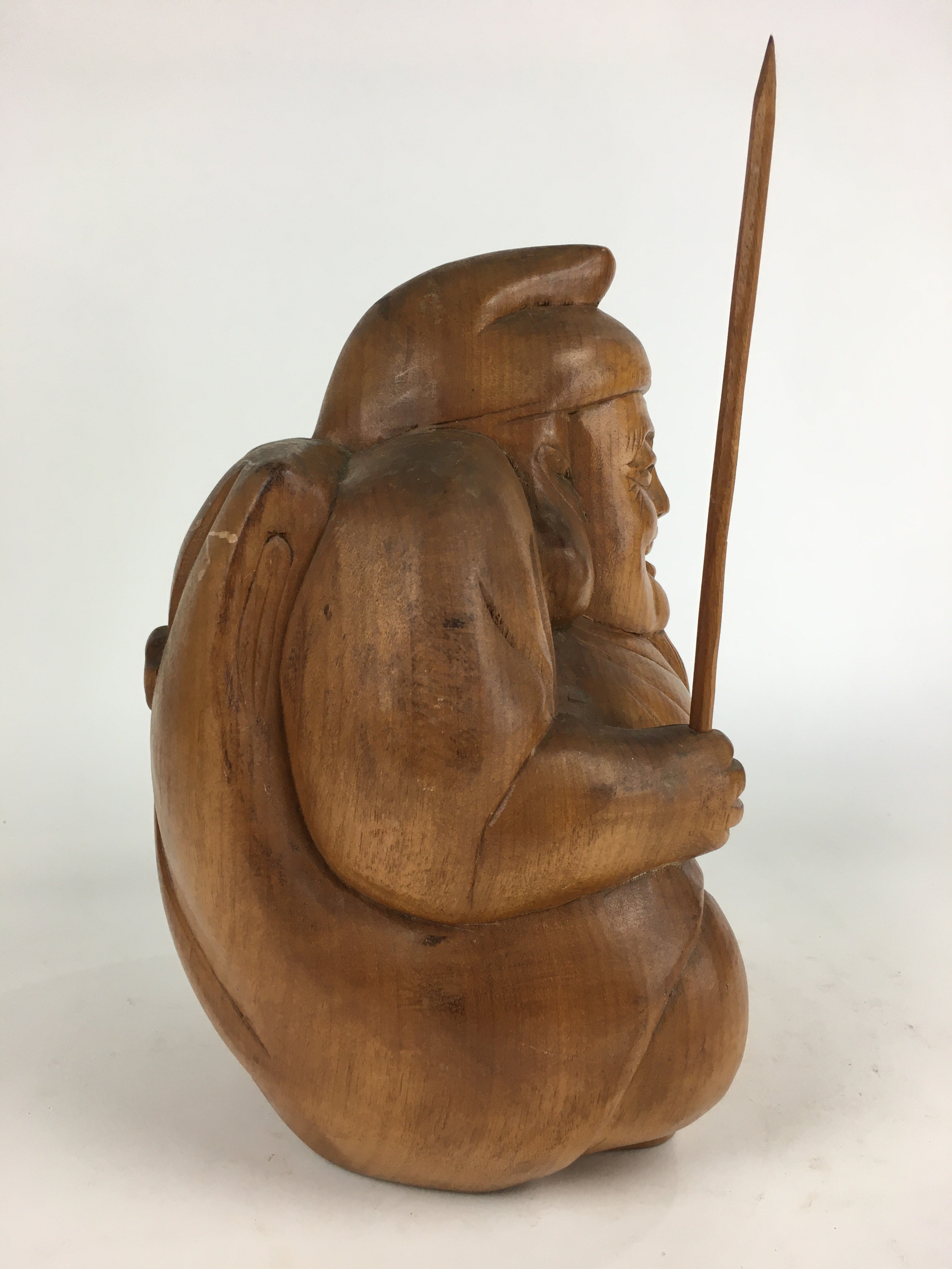 Japanese Wooden Statue Vtg 7 Lucky Gods Ebisu Wood Carving Brown BD807