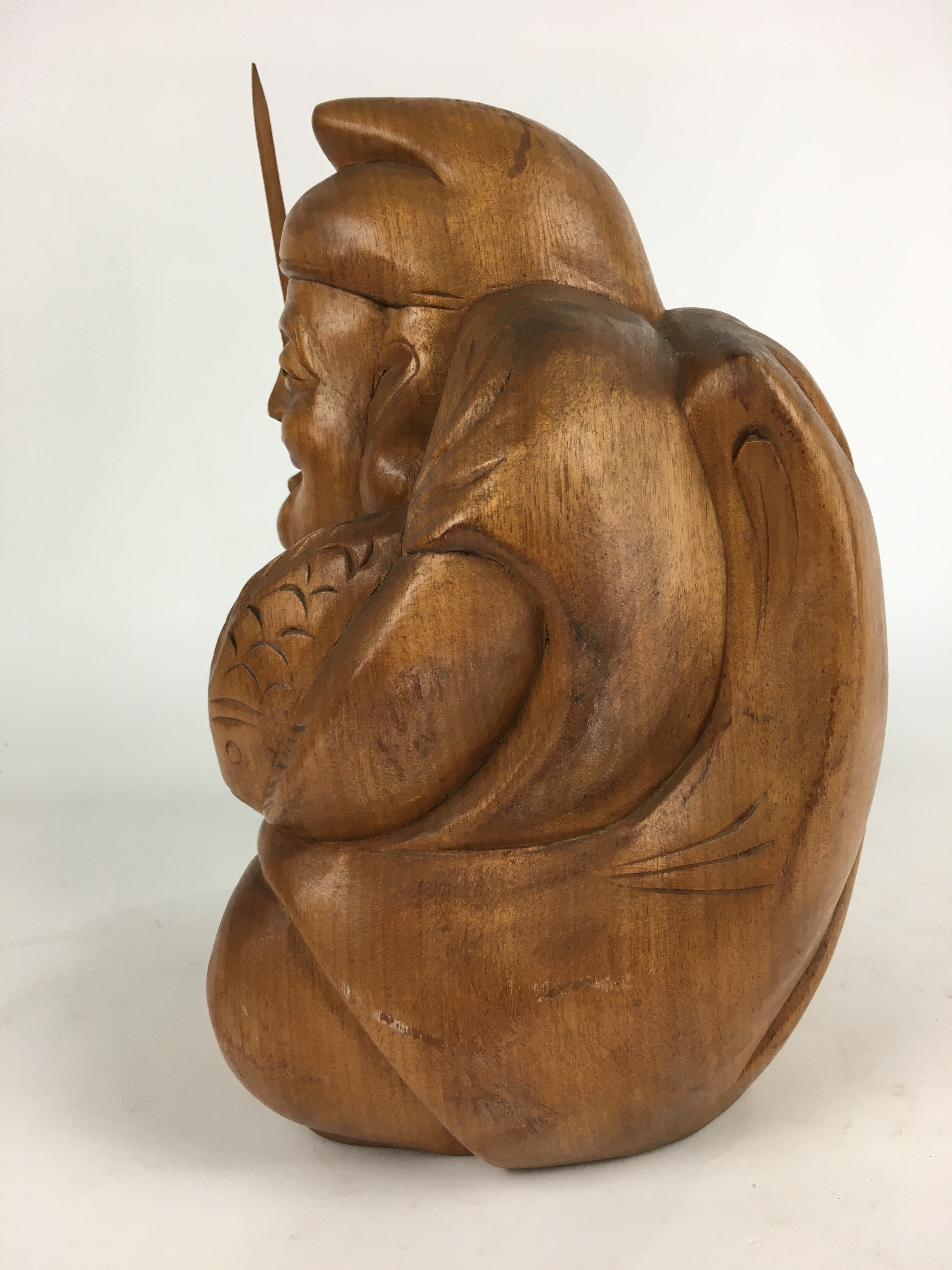 Japanese Wooden Statue Vtg 7 Lucky Gods Ebisu Wood Carving Brown BD807