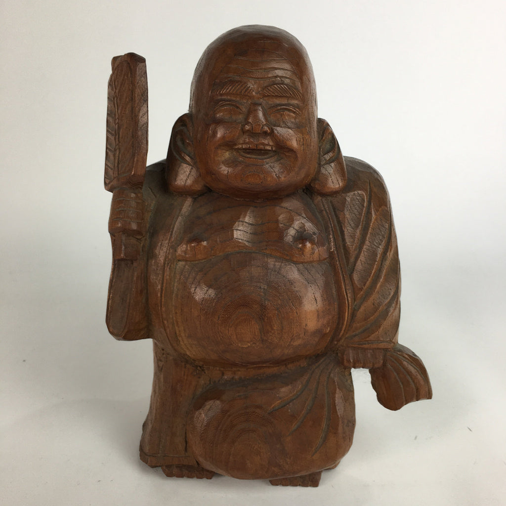 Japanese Wooden Statue Vtg 7 Lucky Gods Hotei Wood Carving Brown BD646