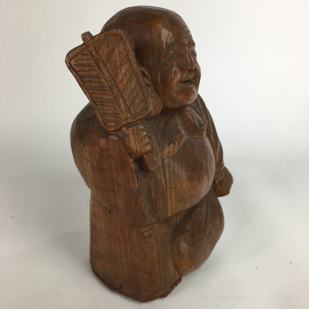 Japanese Wooden Statue Vtg 7 Lucky Gods Hotei Wood Carving Brown BD646