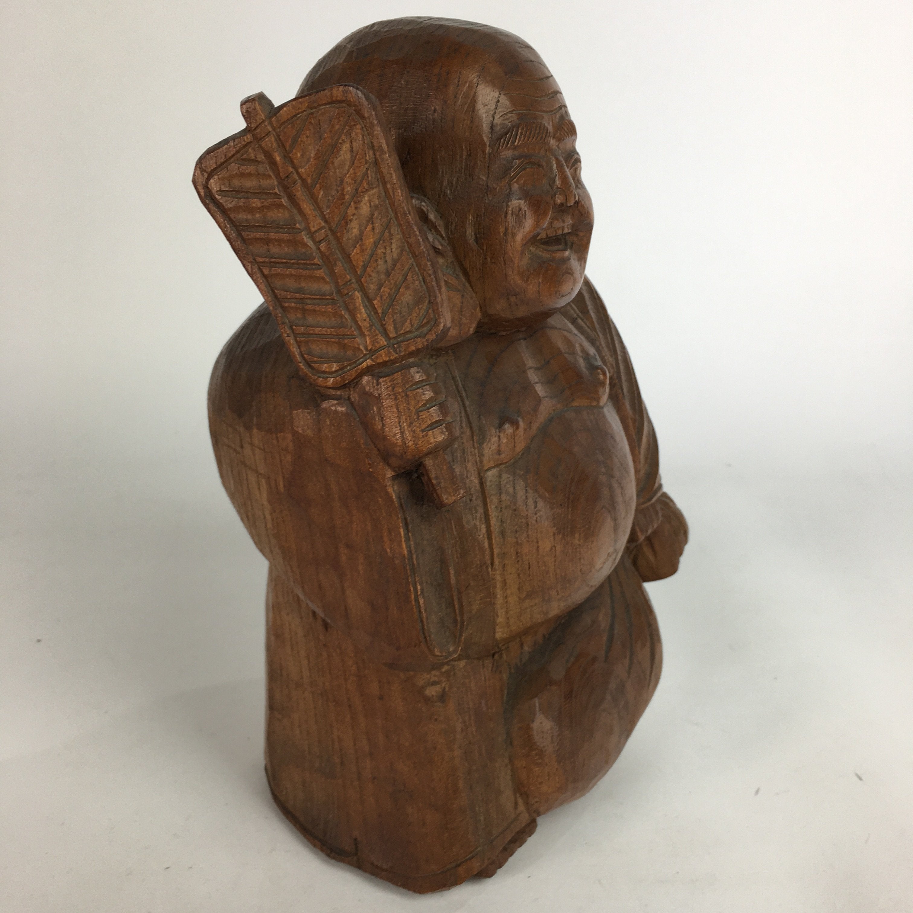 Japanese Wooden Statue Vtg 7 Lucky Gods Hotei Wood Carving Brown BD646