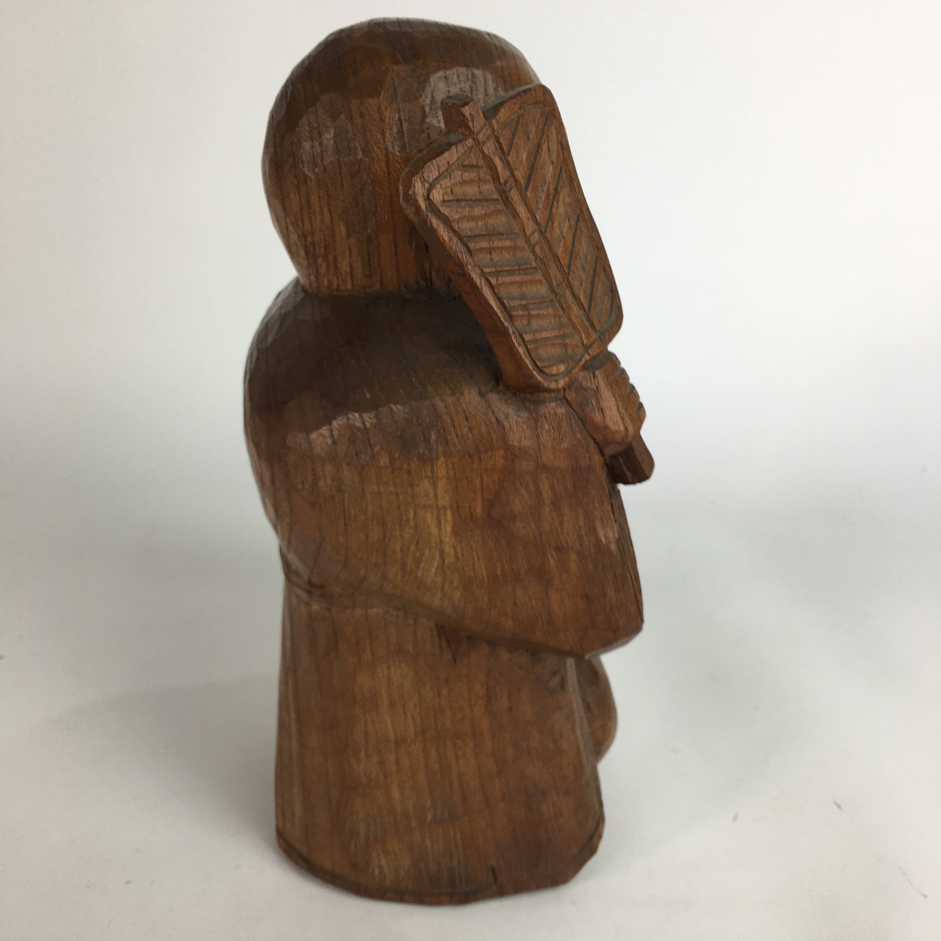 Japanese Wooden Statue Vtg 7 Lucky Gods Hotei Wood Carving Brown BD646